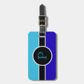 Aquamarin Blue Monogram Initial Modern Chic Travel Gepäckanhänger (Vorderseite vertikal)
