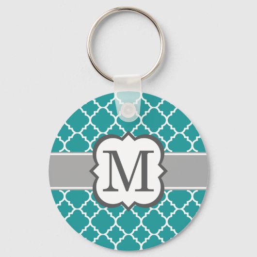 Aquamarin Blue Monogram Letter M Quatrefolie Schlüsselanhänger (Vorderseite)