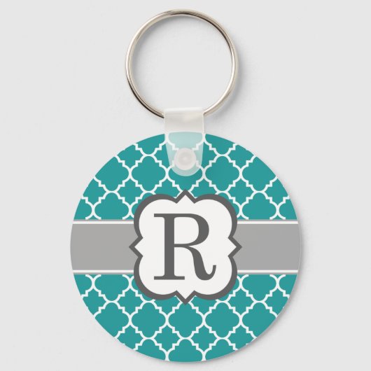 Aquamarin Blue Monogram Letter R Quatrefolie Schlüsselanhänger (Vorderseite)