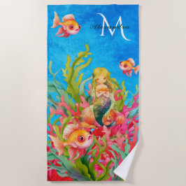 Aquamarin Blue Monogram Name Mermaid Beach Handtuc Strandtuch