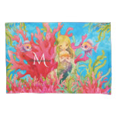 Aquamarin Blue Monogram Name Mermaid Kissenbezug (Vorderseite)