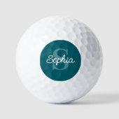 Aquamarin Blue Monogram Script Name Golfball (Vorderseite)