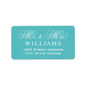 Aquamarin Blue Mr. und Mrs. Script Wedding Rücksen Adressaufkleber (Vorne)