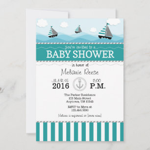Aquamarin Blue Nautical Baby Shower Einladung