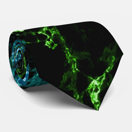 Aquamarin Blue Neon Green Marble Black Neck Tie Krawatte (Gerollt)