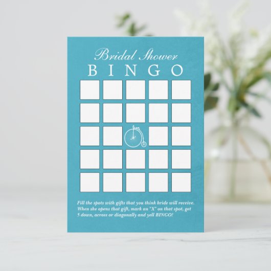 Aquamarin Blue Old Bike Brautparty Bingo Karten (Stehend Vorderseite)