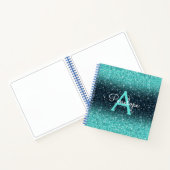 Aquamarin Blue Ombre Glitzer und Monogram Sketchbo Notizblock (Innenseite)