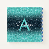 Aquamarin Blue Ombre Glitzer und Monogram Sketchbo Notizblock (Rückseite)