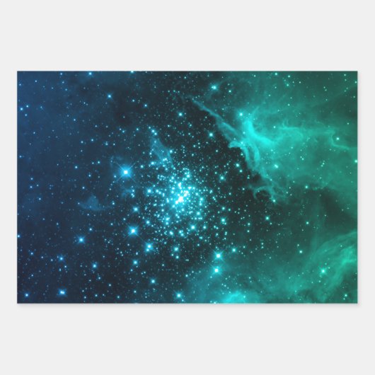 Aquamarin Blue Ombre Sternexplosion Celestial Fire Geschenkpapier Set (Vorderseite 2)