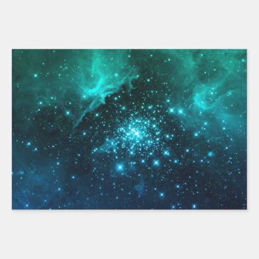 Aquamarin Blue Ombre Sternexplosion Celestial Fire Geschenkpapier Set (Vorderseite)