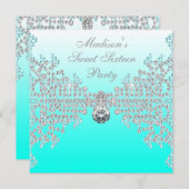 Aquamarin Blue Ombre Sweet 16 Party Einladung (Vorne/Hinten)