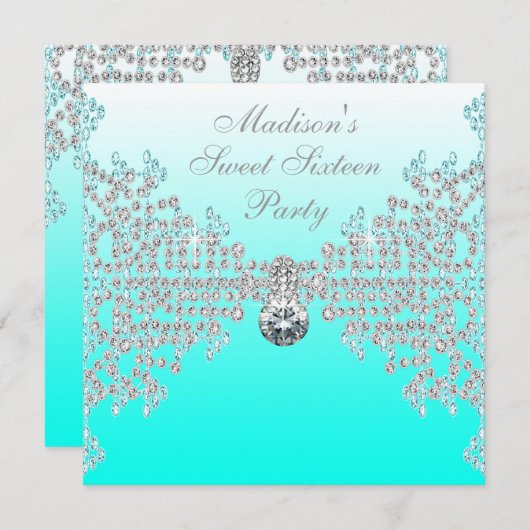 Aquamarin Blue Ombre Sweet 16 Party Einladung (Vorne/Hinten)