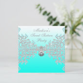 Aquamarin Blue Ombre Sweet 16 Party Einladung (Stehend Vorderseite)