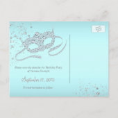 Aquamarin Blue Paris Masquerade Party Save the Dat Ankündigungspostkarte (Rückseite)