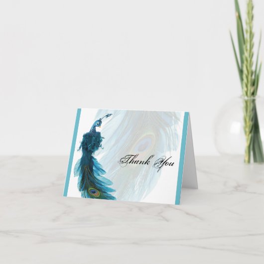 Aquamarin Blue Peacock Plume Vielen Dank Dankeskarte (Vorderseite)