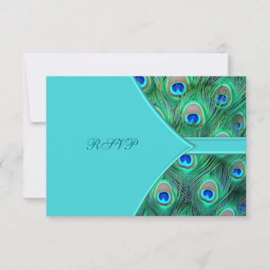 Aquamarin Blue Peacock Wedding RSVP (Vorderseite)