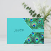Aquamarin Blue Peacock Wedding RSVP (Stehend Vorderseite)