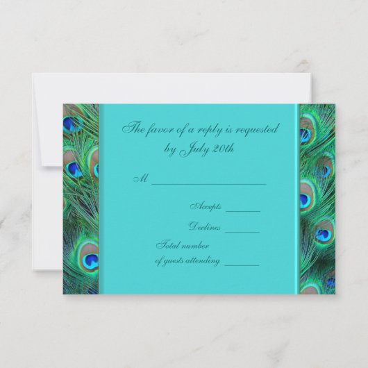 Aquamarin Blue Peacock Wedding RSVP (Rückseite)