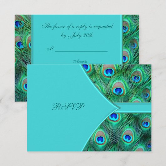 Aquamarin Blue Peacock Wedding RSVP (Vorne/Hinten)