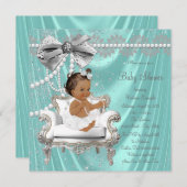 Aquamarin Blue Pearl Chair Ethnic Girl Baby Dusche Einladung (Vorne/Hinten)