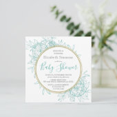 Aquamarin Blue Peony Modern Floral Toile Baby Dusc Einladung (Stehend Vorderseite)