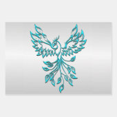 Aquamarin Blue Phoenix auf Silver Geschenkpapier Set (Vorderseite 3)