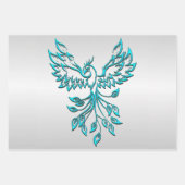 Aquamarin Blue Phoenix auf Silver Geschenkpapier Set (Vorderseite 2)