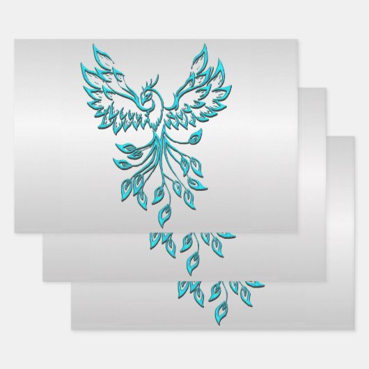 Aquamarin Blue Phoenix auf Silver Geschenkpapier Set (Set)