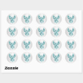Aquamarin Blue Phoenix auf Silver Runder Aufkleber (Blatt)