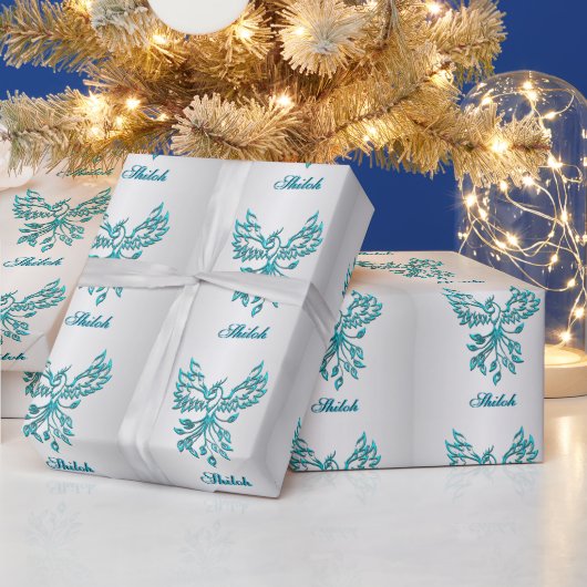 Aquamarin Blue Phoenix mit Name auf Silver Persona Geschenkpapier (Feiertage)