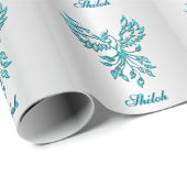 Aquamarin Blue Phoenix mit Name auf Silver Persona Geschenkpapier (Rolleneckpunkt)