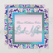 Aquamarin Blue Pink Bat Mitzvah Einladungen (Vorne/Hinten)