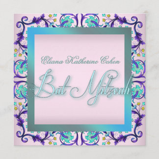 Aquamarin Blue Pink Bat Mitzvah Einladungen