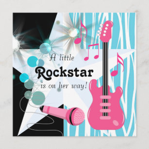 Aquamarin Blue Pink Zebra Rockstar Baby Girl Dusch Einladung
