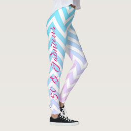 Aquamarin Blue Pink Zickzack Girly Chic 50. Geburt Leggings