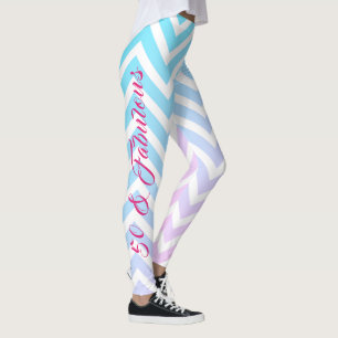 Aquamarin Blue Pink Zickzack Girly Chic 50. Geburt Leggings