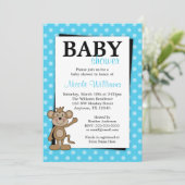 Aquamarin Blue Polka Dot Monkey Baby Dusche Einlad Einladung (Stehend Vorderseite)