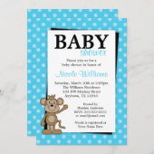 Aquamarin Blue Polka Dot Monkey Baby Dusche Einlad Einladung (Vorne/Hinten)