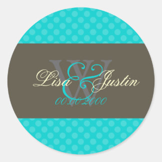 Aquamarin Blue Polka Dots Monogramm Aufkleber