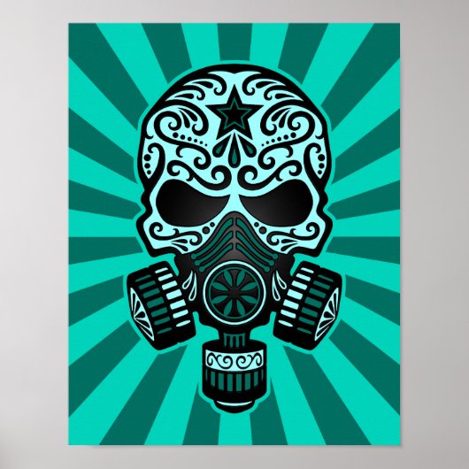 Aquamarin Blue Post Apocalyptic Sugar Skull Poster (Vorne)