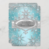 Aquamarin Blue Princess Winter Wonderland Sweet 16 Einladung (Vorne/Hinten)