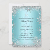 Aquamarin Blue Princess Winter Wonderland Sweet 16 Einladung (Rückseite)