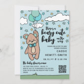 Aquamarin Blue QR Code Beary Niedlich Boy Baby Sho Einladung (Vorderseite)