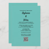 Aquamarin Blue QR Code Schwarzes Script Einfache H Einladung (Vorne/Hinten)