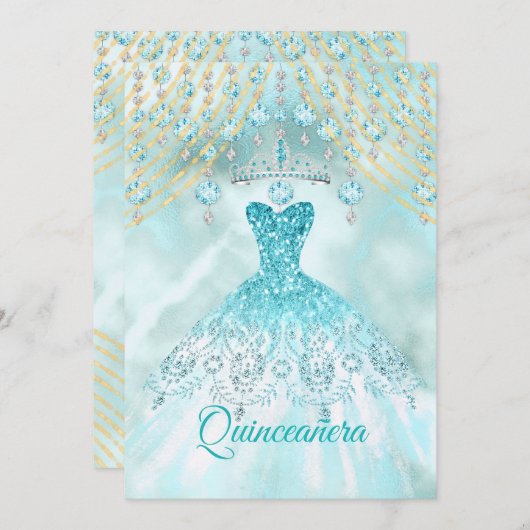 Aquamarin Blue Quinceanera 15. Geburtstagsparty Einladung (Vorne/Hinten)