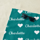 Aquamarin Blue Repetiername Script Heart Beach Han Strandtuch (Beispiel)