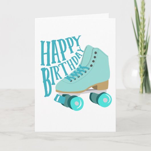 Aquamarin Blue Retro Quad Roller Skate Happy Birth Karte (Vorderseite)