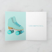 Aquamarin Blue Retro Quad Roller Skate Happy Birth Karte (Innenseite)