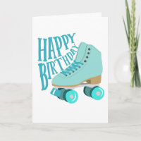 Aquamarin Blue Retro Quad Roller Skate Happy Birth