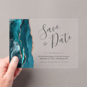 Aquamarin Blue Rose Gold Agate Save the Date Card Acryleinladungen (Insitu (Handheld))